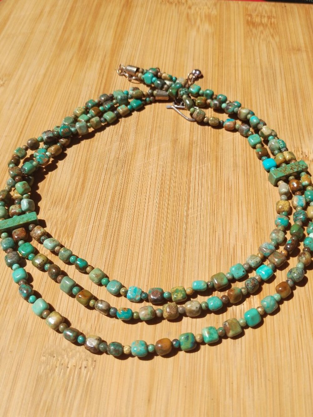 Jay King DTR mine finds Triple Strand Turquoise Necklace 925 Sterling Silver
